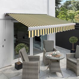 4.0m Full Cassette Electric Awning, Yellow and grey stripe